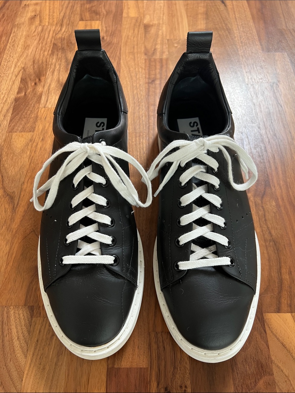 Golden Goose Black Leather Low-Top Sneakers with White Laces